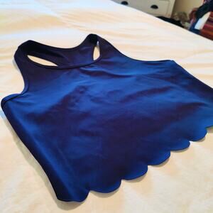 Attraco Navy Athletic Tank Sports Bra Scalloped Hem Activewear L